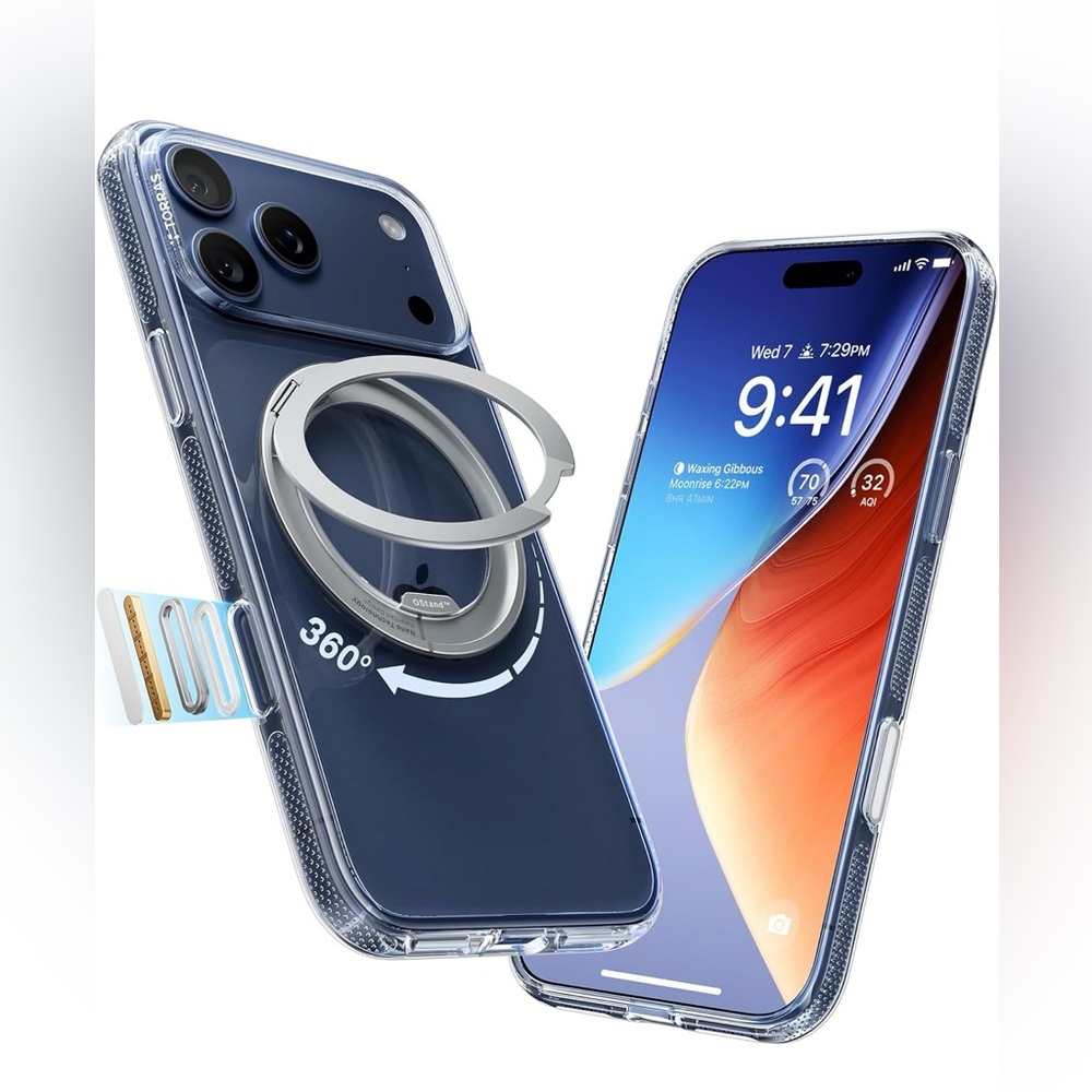 Crystal Clear iPhone 17 Pro Case TORRAS 360 Magnetic Stand